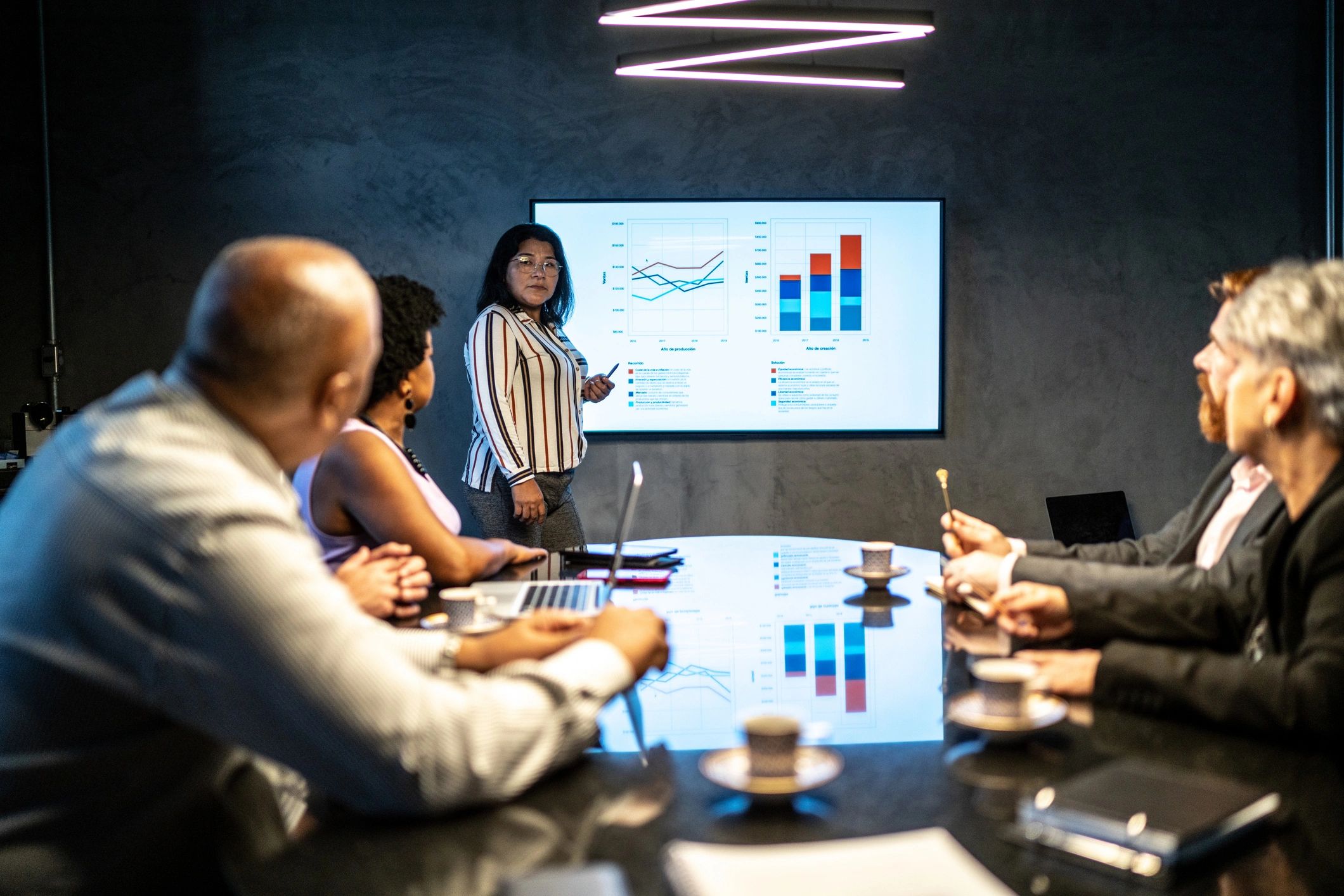 Professional presenting in a meeting