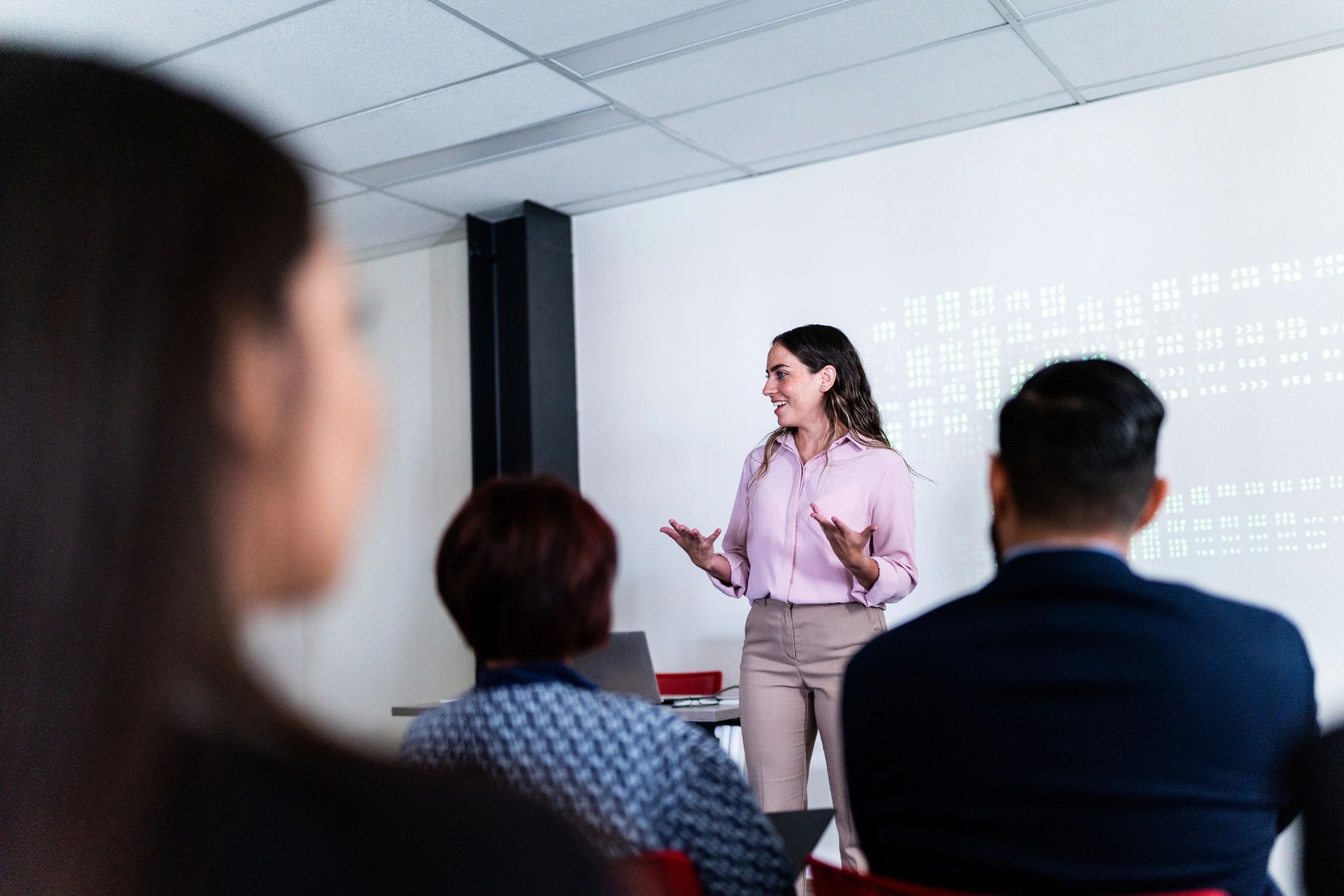 Team workshop presentation in an office